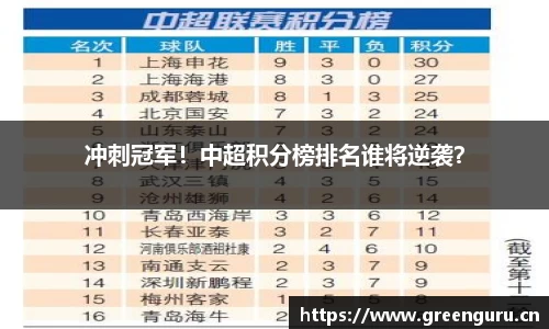 冲刺冠军！中超积分榜排名谁将逆袭？