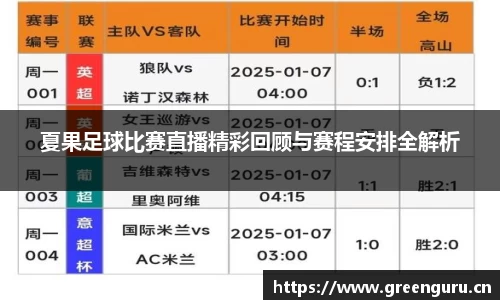 夏果足球比赛直播精彩回顾与赛程安排全解析
