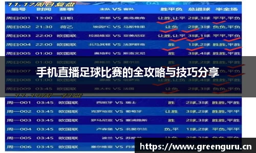 手机直播足球比赛的全攻略与技巧分享